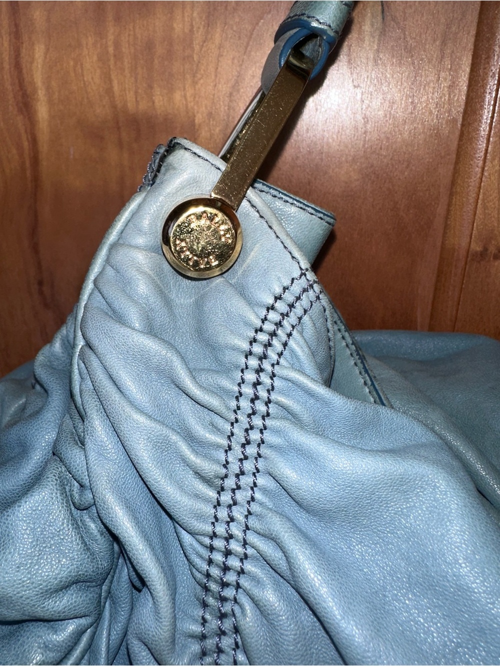 Vintage Bally Lambskin Nappa Leather Hobo | Slate Blue | Gold Hardware | Italy - Picture 10 of 16